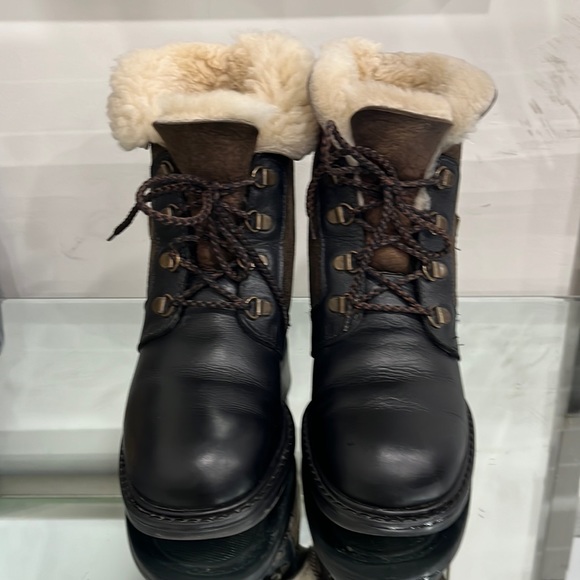 Blondo Waterproof Black Brown Lace up Genuine Shearling Leather Boots size 7 US - Picture 2 of 13